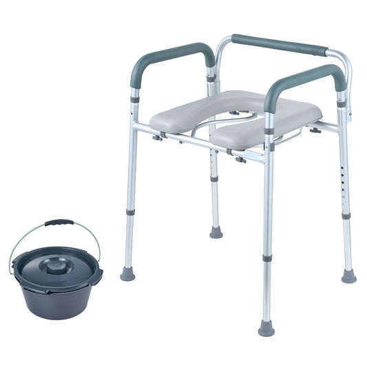 Bedside commode side view with bucket