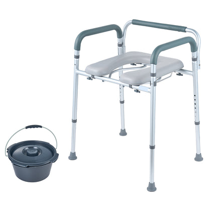Bedside commode side view with bucket