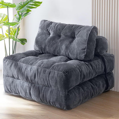 Convertible Corduroy Folding Floor Sofa Bed in gray sofa chair mode for small spaces