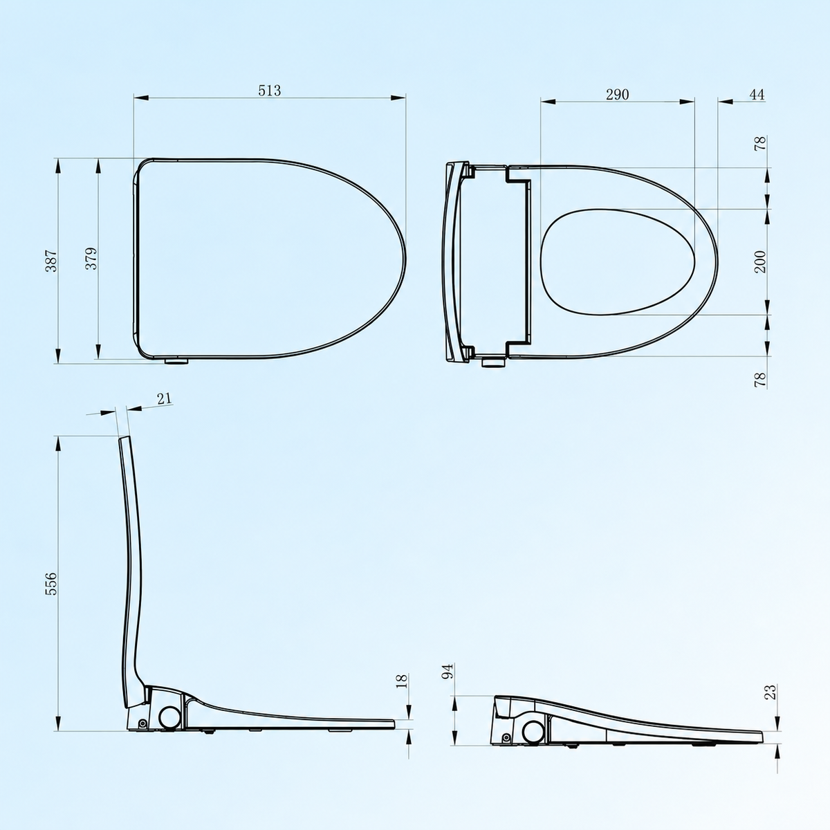 Smart Heated Bidet Toilet Seat with Remote and Side Control
