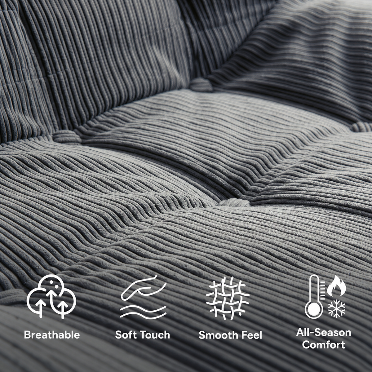 Close up of breathable soft corduroy fabric on folding sofa bed