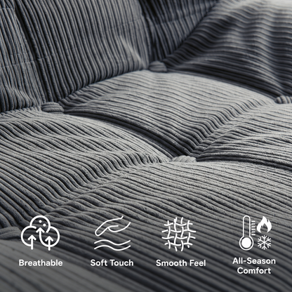 Close up of breathable soft corduroy fabric on folding sofa bed