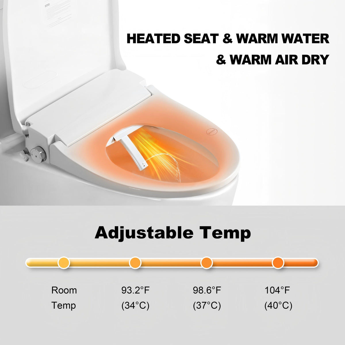 Heated seat, warm water, and warm air temperature adjustment feature