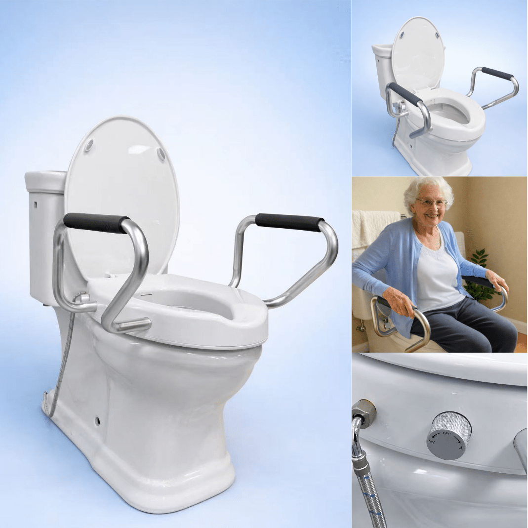 Marine Dana all-in-one toilet safety system with bidet seat and support arms